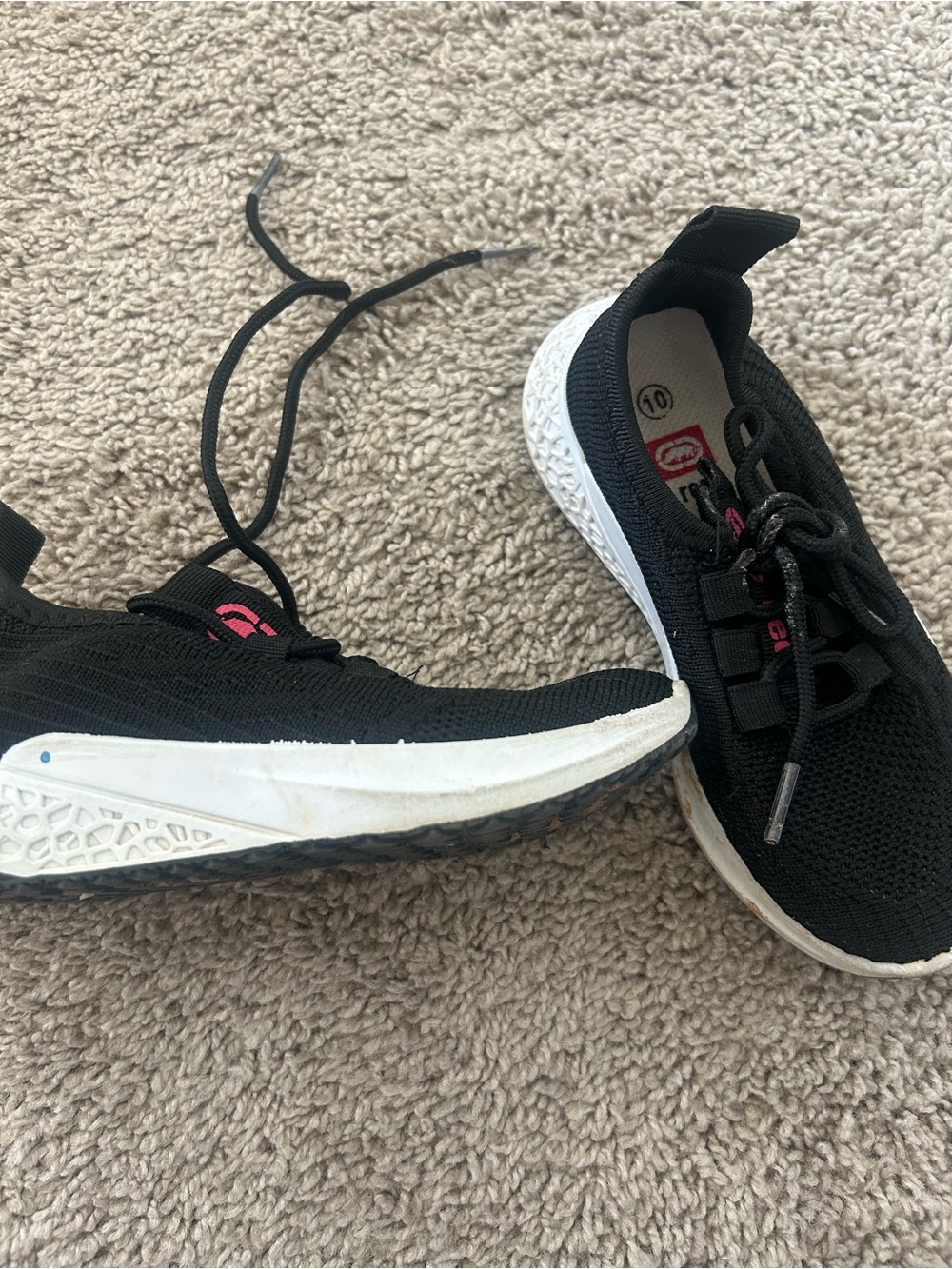 Red toddler girl Black Knit Sneakers with White Sole and Pink Accent